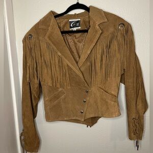 G-III Women's Tan Suede Fringe Blazer